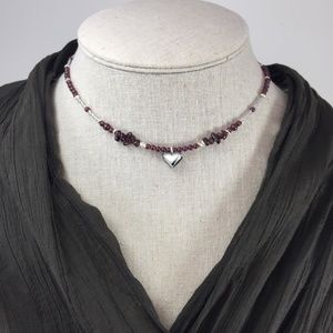 Garnet and Silver Heart Necklace Valentines Day Gift